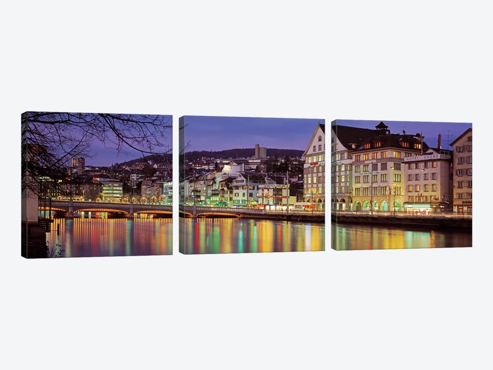 Riverfront Architecture, Zurich, Switzerland by Panoramic Images 3-piece Canvas Artwork