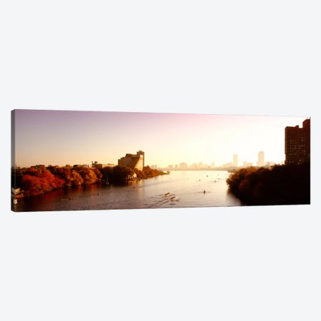 Boats in the river with cityscape in the background, Head of the Charles Regatta, Charles River, Boston, Massachusetts, USA Canvas Print #PIM222} by Panoramic Images Canvas Artwork