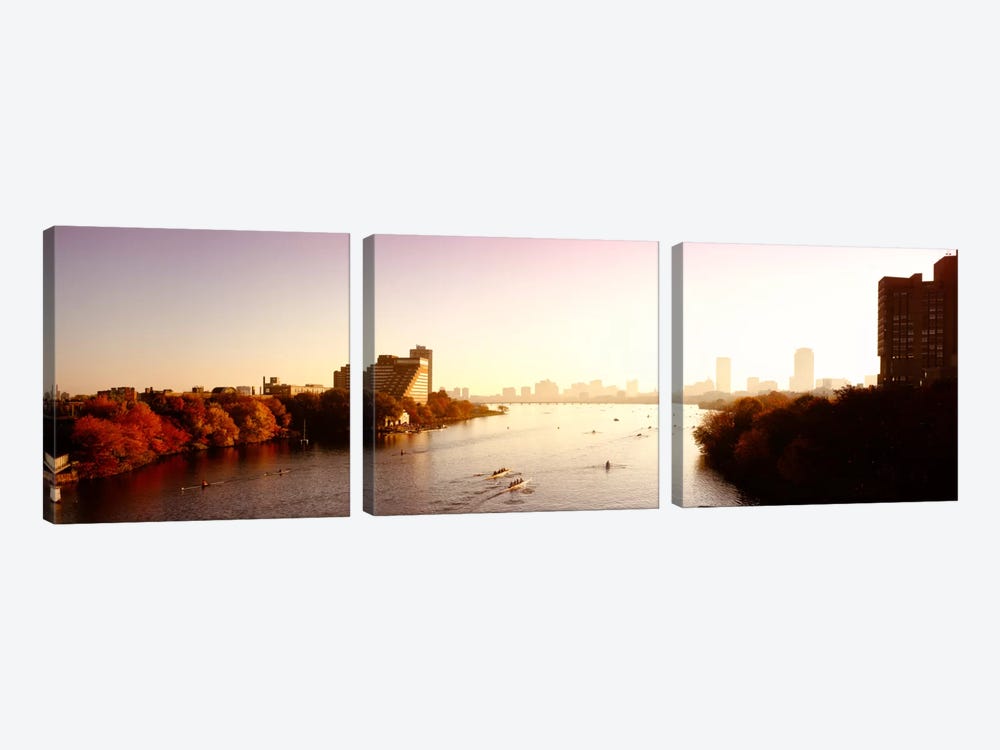 Boats in the river with cityscape in the background, Head of the Charles Regatta, Charles River, Boston, Massachusetts, USA by Panoramic Images 3-piece Art Print