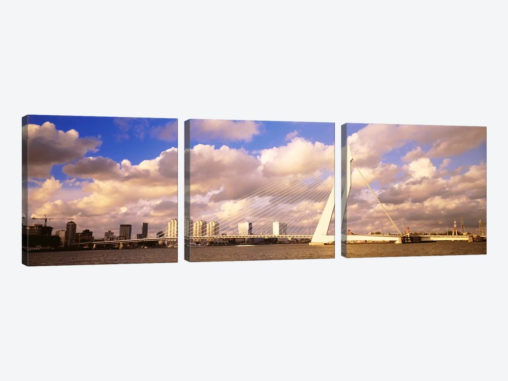 Cloudy Day Over The Erasmus Bridge, Rotterdam, South Holland, Netherlands by Panoramic Images 3-piece Canvas Art