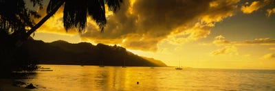 Golden Dusk Over Cook's Bay, Mo'orea, Windward Islands, Society Islands, French Polynesia by Panoramic Images framed canvas print