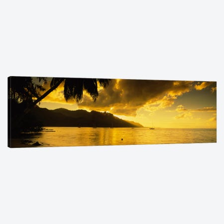 Golden Dusk Over Cook's Bay, Mo'orea, Windward Islands, Society Islands, French Polynesia Canvas Print #PIM2234} by Panoramic Images Art Print