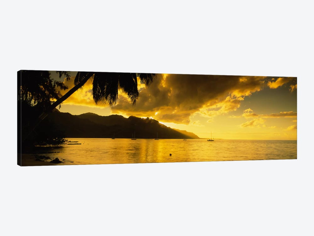 Golden Dusk Over Cook's Bay, Mo'orea, Windward Islands, Society Islands, French Polynesia by Panoramic Images 1-piece Canvas Wall Art