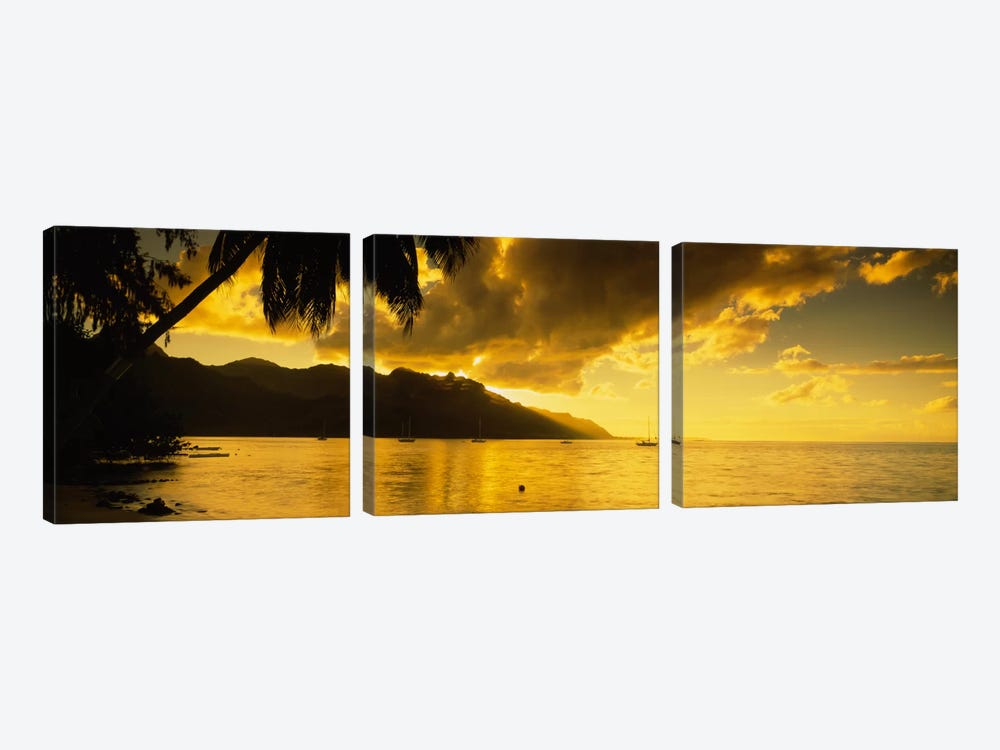 Golden Dusk Over Cook's Bay, Mo'orea, Windward Islands, Society Islands, French Polynesia by Panoramic Images 3-piece Canvas Art