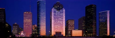 Skyscrapers lit up at night, Houston, Texas, USA by Panoramic Images canvas print