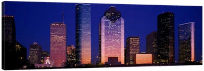 Skyscrapers lit up at night, Houston, Texas, USA Canvas Art Print - Houston Skylines