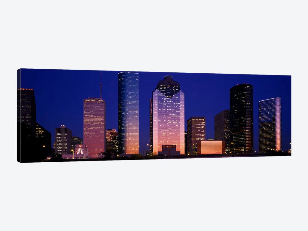 Skyscrapers lit up at night, Houston, Texas, USA by Panoramic Images 1-piece Canvas Art