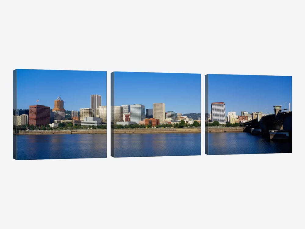 Buildings on the waterfront, Portland, Oregon, USA by Panoramic Images 3-piece Canvas Artwork