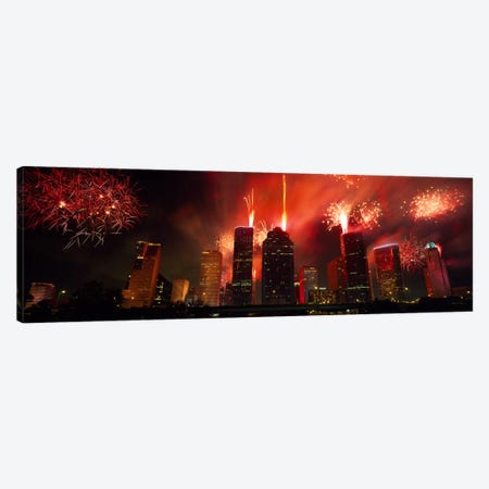 Fireworks over buildings in a city, Houston, Texas, USA #2 Canvas Print #PIM2254} by Panoramic Images Art Print