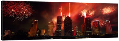 Fireworks over buildings in a city, Houston, Texas, USA #2 Canvas Art Print