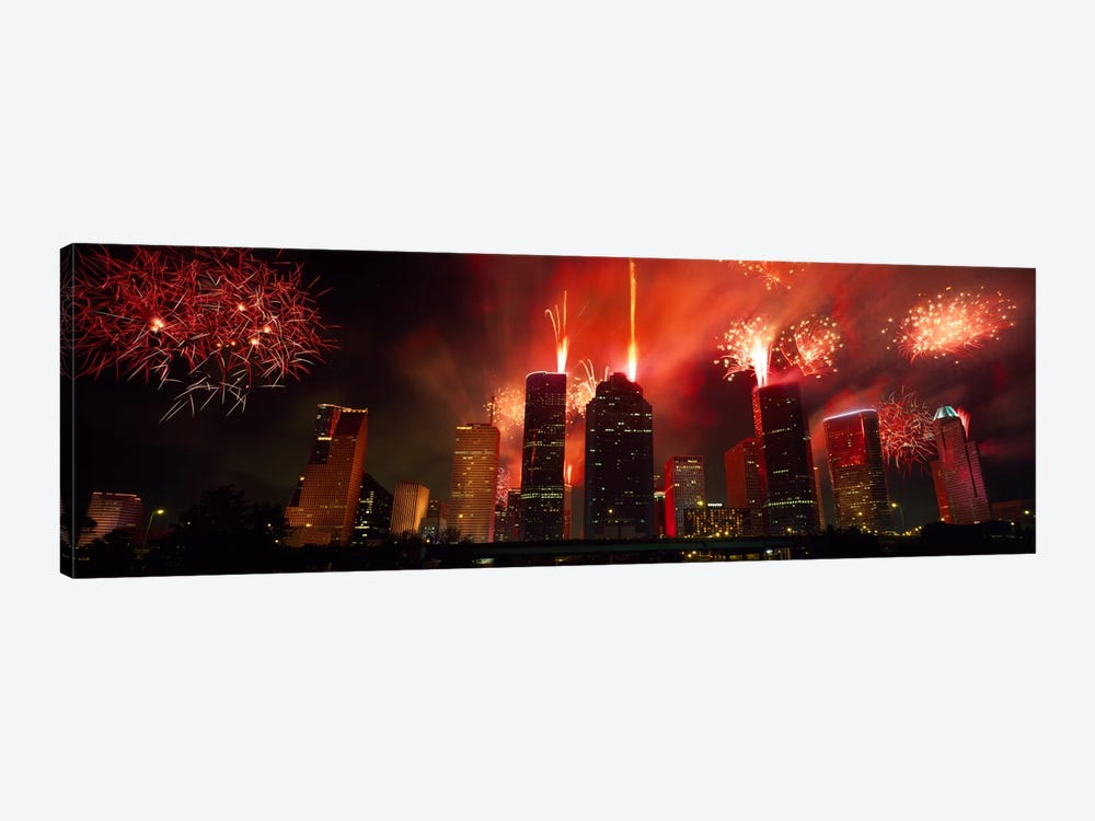 Fireworks over buildings in a city, Houston, Texas, USA #2 by Panoramic Images 1-piece Canvas Art