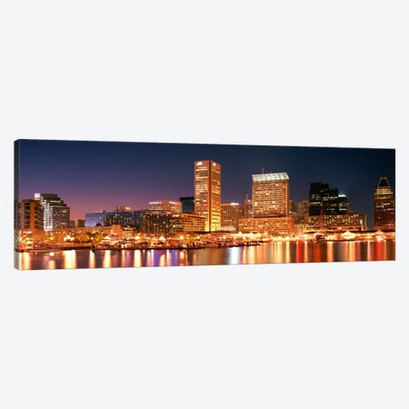 Buildings lit up at dusk, Baltimore, Maryland, USA Canvas Print #PIM2261} by Panoramic Images Art Print