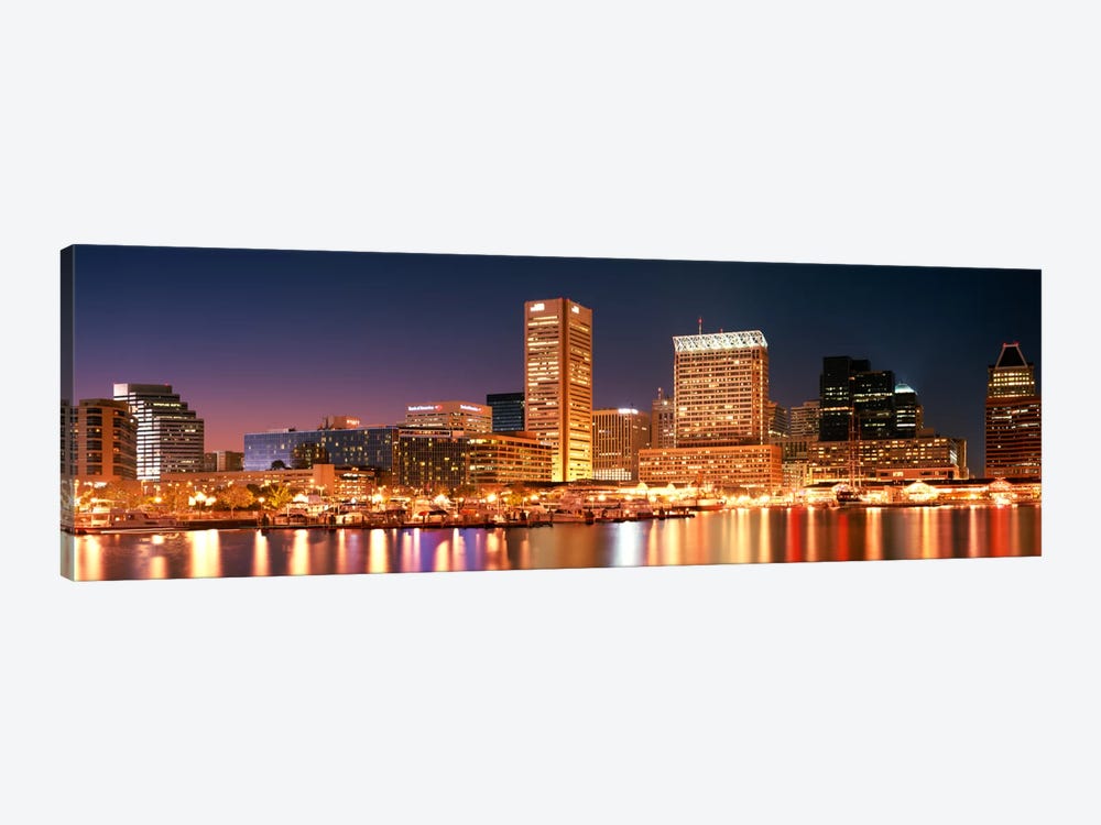 Buildings lit up at dusk, Baltimore, Maryland, USA by Panoramic Images 1-piece Canvas Art