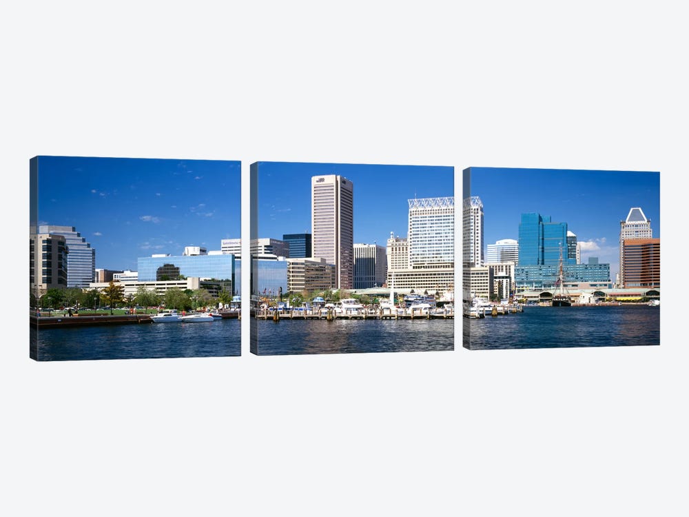 Buildings at the waterfront, Baltimore, Maryland, USA by Panoramic Images 3-piece Canvas Print