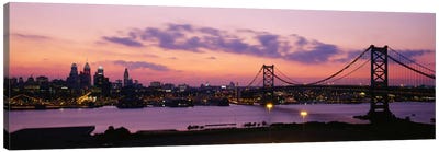 Bridge across a river, Ben Franklin Bridge, Philadelphia, Pennsylvania, USA Canvas Art Print - Sunrises & Sunsets Scenic Photography