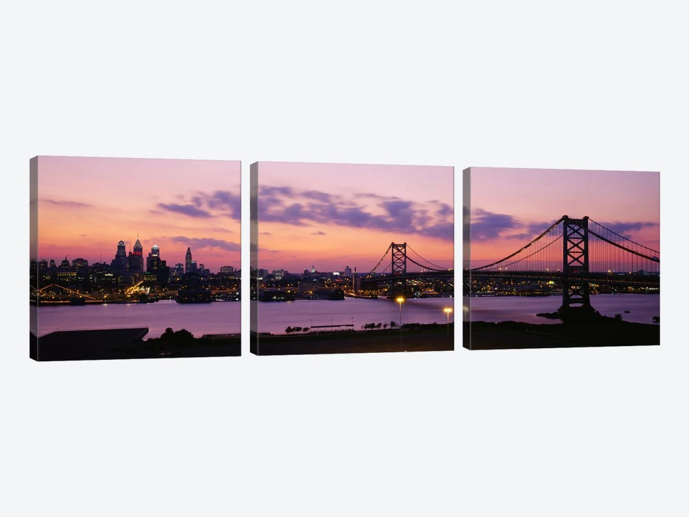 Bridge across a river, Ben Franklin Bridge, Philadelphia, Pennsylvania, USA by Panoramic Images 3-piece Canvas Print