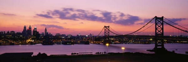 City Sunrises & Sunsets: Bridge across a river, Ben Franklin Bridge, Philadelphia, Pennsylvania, USA by Panoramic Images