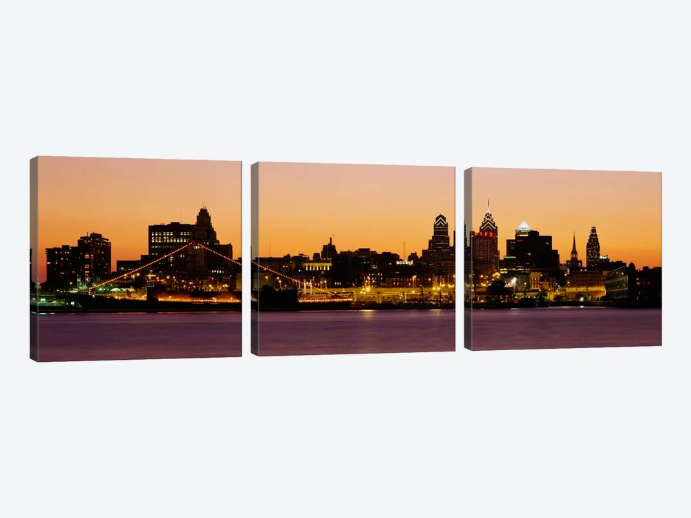 Buildings at the waterfront, Philadelphia, Pennsylvania, USA by Panoramic Images 3-piece Canvas Wall Art