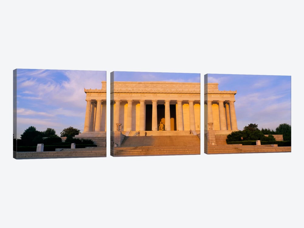 Facade of a memorial building, Lincoln Memorial, Washington DC, USA by Panoramic Images 3-piece Canvas Artwork