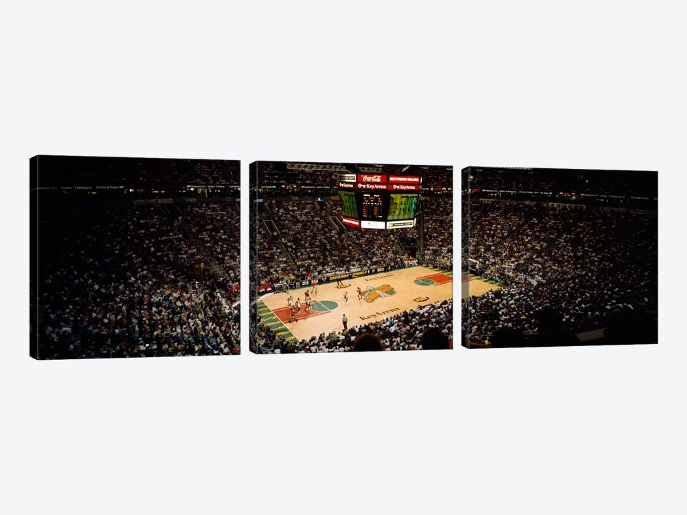 Spectators watching a basketball match, Key Arena, Seattle, King County, Washington State, USA by Panoramic Images 3-piece Canvas Artwork
