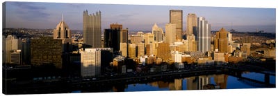 Reflection of buildings in a river, Monongahela River, Pittsburgh, Pennsylvania, USA Canvas Art Print - Pittsburgh Art