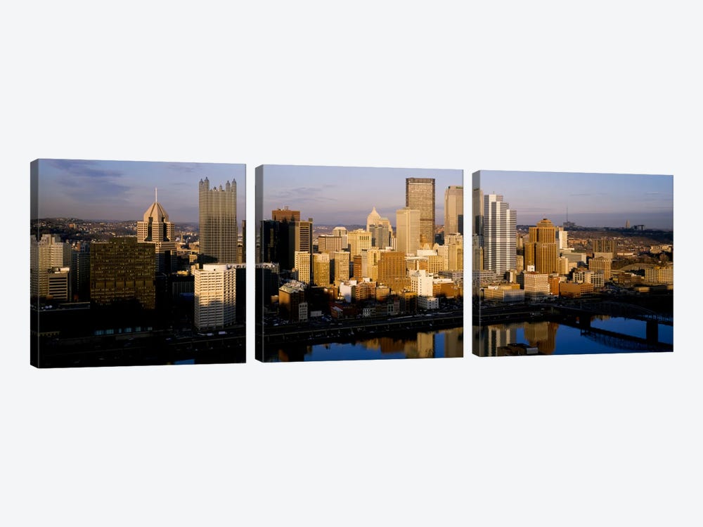 Reflection of buildings in a river, Monongahela River, Pittsburgh, Pennsylvania, USA by Panoramic Images 3-piece Canvas Art Print