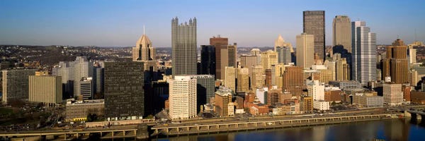 Pennsylvania: High angle view of buildings in a city, Pittsburgh, Pennsylvania, USA by Panoramic Images