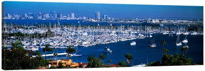 Boats moored at a harbor, San Diego, California, USA Canvas Art Print - Harbor & Port Art