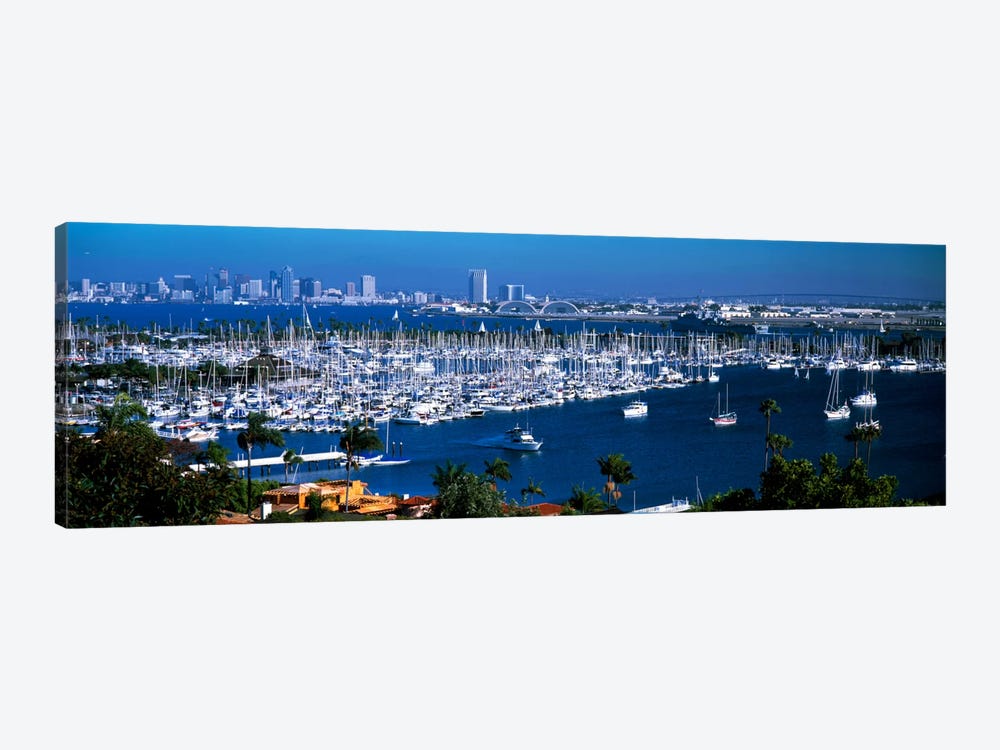 Boats moored at a harbor, San Diego, California, USA by Panoramic Images 1-piece Canvas Artwork