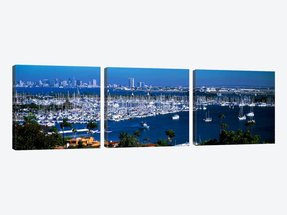 Boats moored at a harbor, San Diego, California, USA by Panoramic Images 3-piece Canvas Art