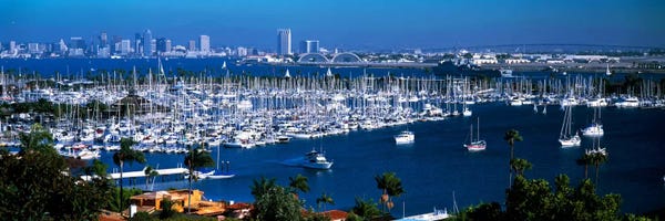 San Diego: Boats moored at a harbor, San Diego, California, USA by Panoramic Images