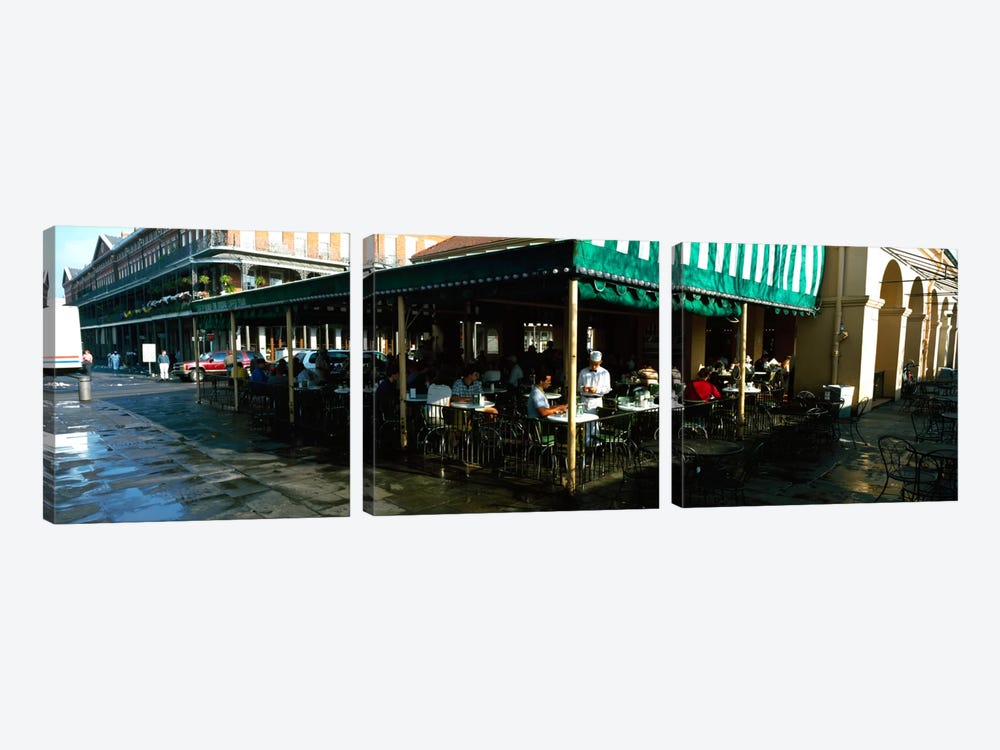 Tourists at a coffee shop, Cafe Du Monde, Decatur Street, French Quarter, New Orleans, Louisiana, USA by Panoramic Images 3-piece Canvas Wall Art