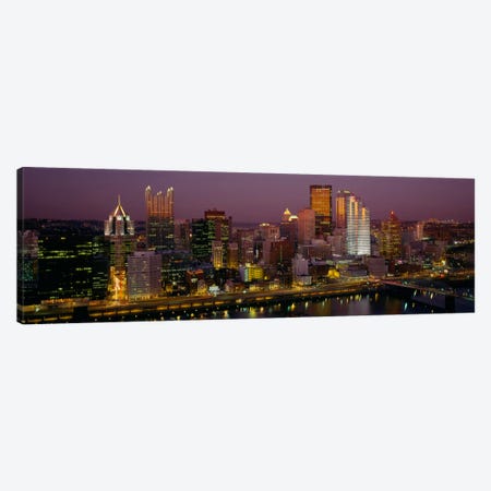High angle view of buildings lit up at night, Pittsburgh, Pennsylvania, USA Canvas Print #PIM228} by Panoramic Images Canvas Artwork