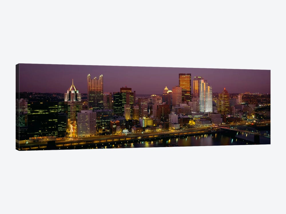 High angle view of buildings lit up at night, Pittsburgh, Pennsylvania, USA by Panoramic Images 1-piece Canvas Art Print