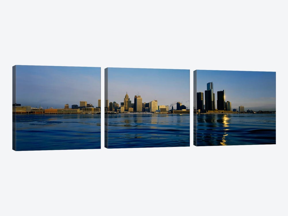 Buildings at the waterfront, Detroit, Michigan, USA #3 by Panoramic Images 3-piece Canvas Print