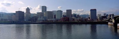 Skyscrapers along the river, Portland, Oregon, USA by Panoramic Images canvas print