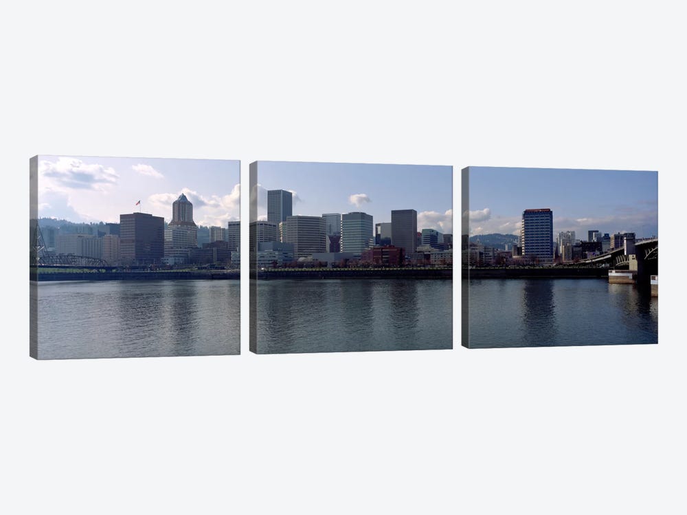 Skyscrapers along the river, Portland, Oregon, USA by Panoramic Images 3-piece Canvas Wall Art