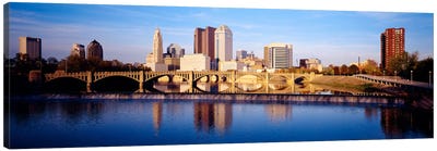 Bridge across a river, Scioto River, Columbus, Ohio, USA Canvas Art Print - Columbus Art