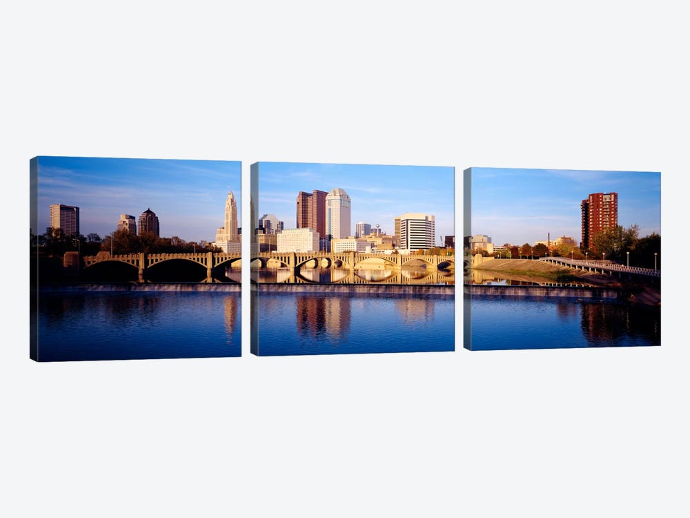 Bridge across a river, Scioto River, Columbus, Ohio, USA by Panoramic Images 3-piece Canvas Artwork