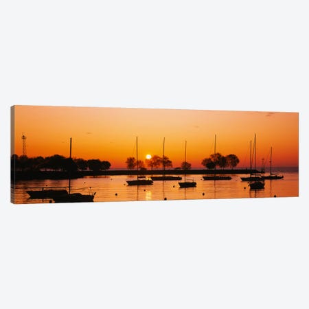 Silhouette of sailboats in a lake, Lake Michigan, Chicago, Illinois, USA Canvas Print #PIM229} by Panoramic Images Canvas Wall Art