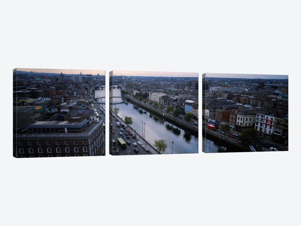 Aerial View Of River Liffey, Dublin, Leinster Province, Republic Of Ireland by Panoramic Images 3-piece Canvas Artwork