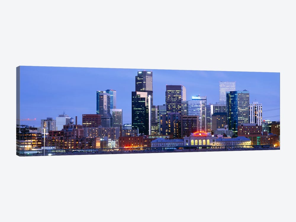 Buildings lit up at duskDenver, Colorado, USA by Panoramic Images 1-piece Canvas Art Print