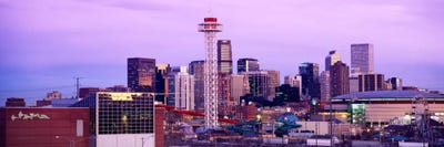 Building lit up at dusk, Denver, Colorado, USA by Panoramic Images framed canvas print