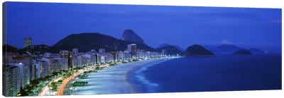 Copacabana & Sugarloaf Mountain At Night, Rio de Janeiro, Brazil Canvas Art Print - South America Art