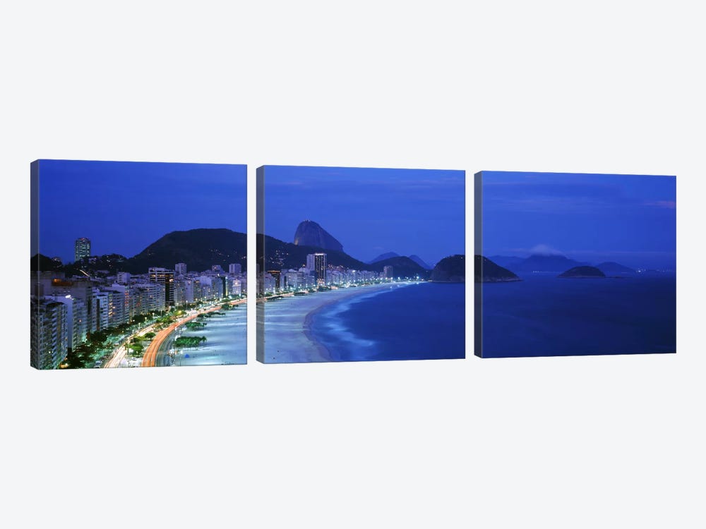 Copacabana & Sugarloaf Mountain At Night, Rio de Janeiro, Brazil by Panoramic Images 3-piece Canvas Artwork