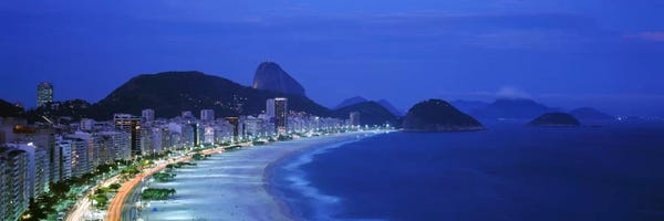 Blue: Copacabana & Sugarloaf Mountain At Night, Rio de Janeiro, Brazil by Panoramic Images