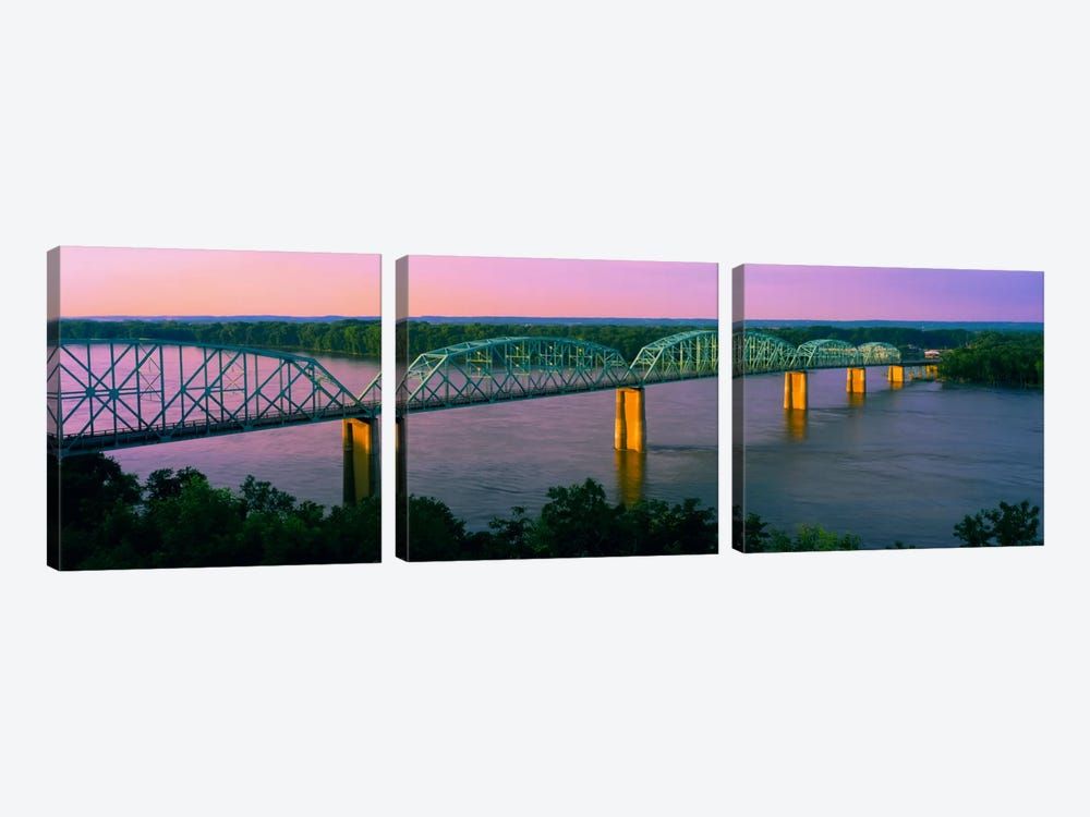 Champ Clark Bridge At Dusk, Louisiana, Missouri, USA by Panoramic Images 3-piece Canvas Art