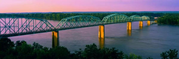 Missouri: Champ Clark Bridge At Dusk, Louisiana, Missouri, USA by Panoramic Images