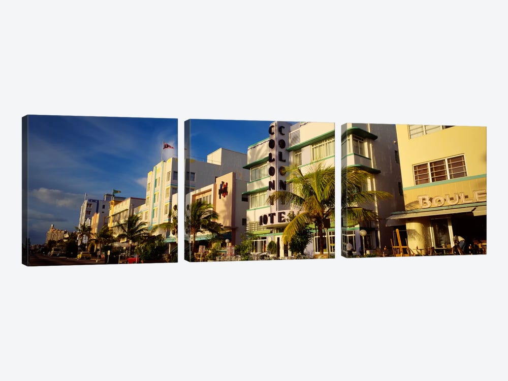 Facade of a hotel, Art Deco Hotel, Ocean Drive, Miami Beach, Florida, USA by Panoramic Images 3-piece Canvas Artwork