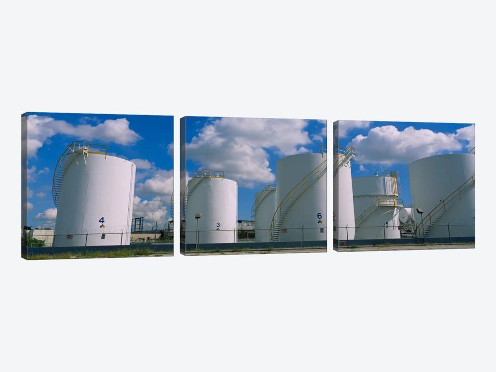 Storage tanks in a factory, Miami, Florida, USA by Panoramic Images 3-piece Canvas Print